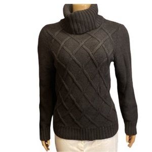 Vintage 90s IZOD Cable Knit Sweater high Cowl Neck Chunky Black size Large